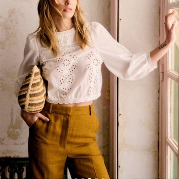 Sezane sold out White Embellished Blouse. Brand new with tag. FR 36/ US 4 - Picture 3 of 3